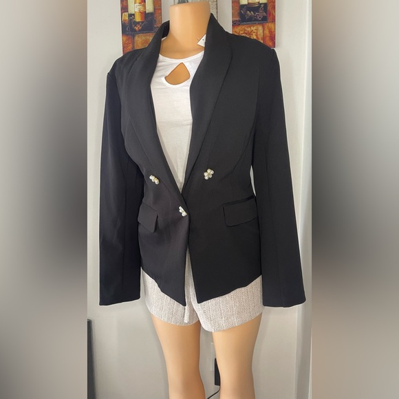 SOHO BLAZER BLACK WITH PEARLS FLOWERS BOTTOMS SIZE L 100% EXCELLENT CONDITIONS - Picture 5 of 7